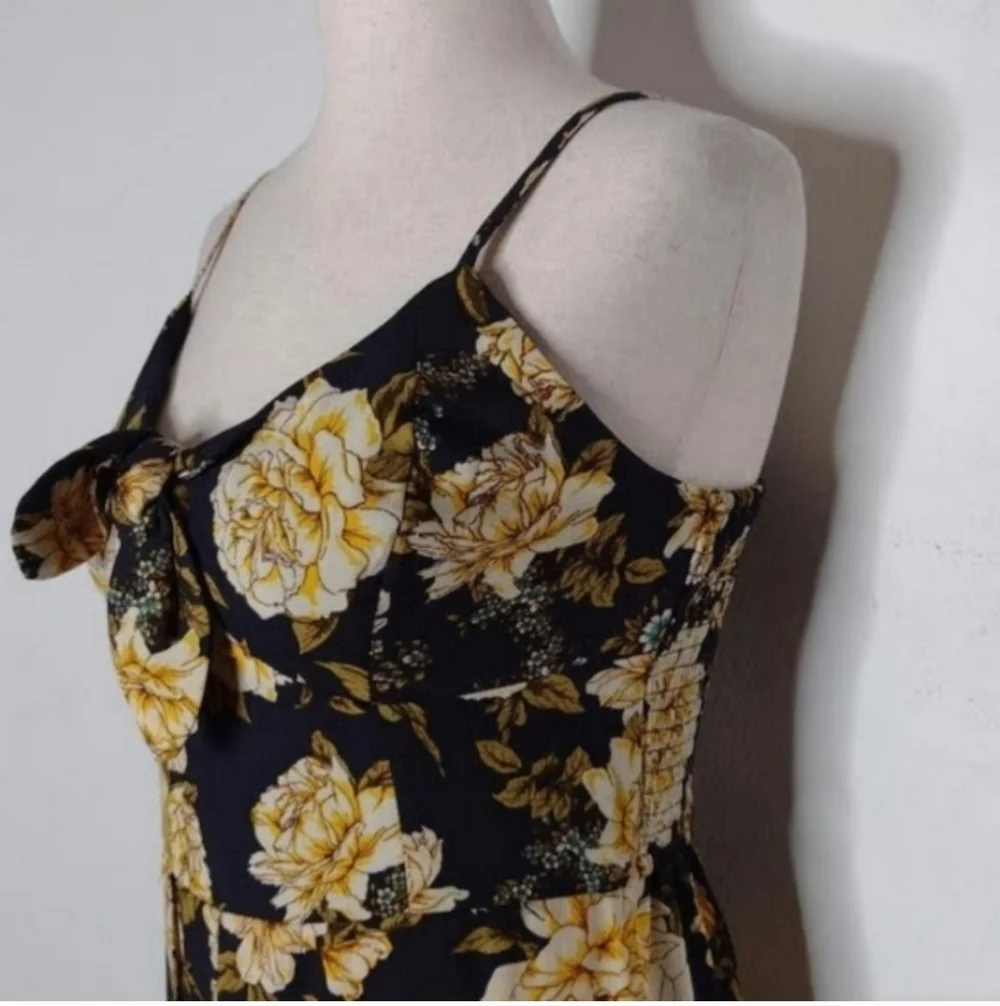 NWT Spring Navy Blue Jumpsuit with Yellow-Gold Floral print Slit - Picture 4 of 14